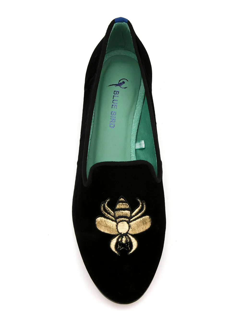 Women Blue Bird Shoes Embroidered Velvet Bugs Loafers - Image 4
