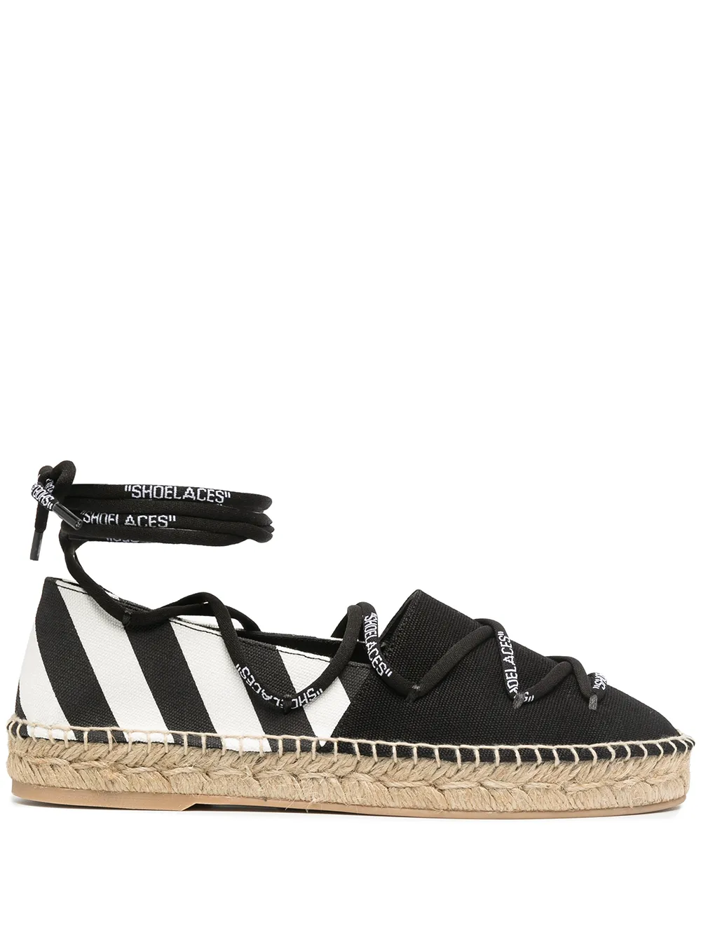 Women Off-White Lace-up Flat Espadrilles