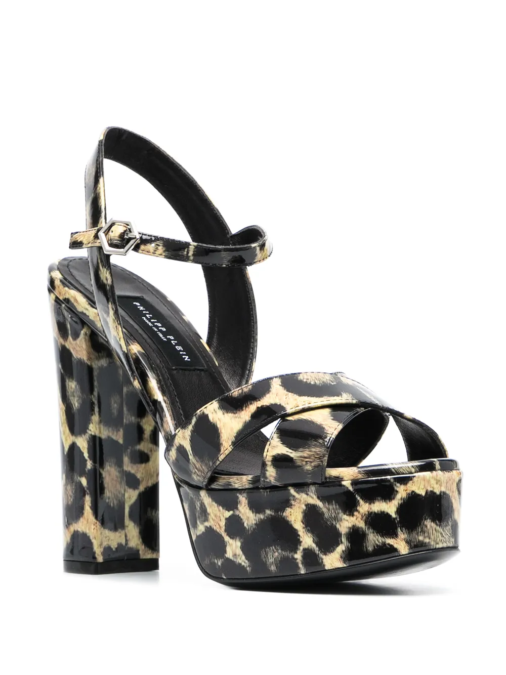 Women Philipp Plein Patent Platform Leopard Print Sandals - Image 2