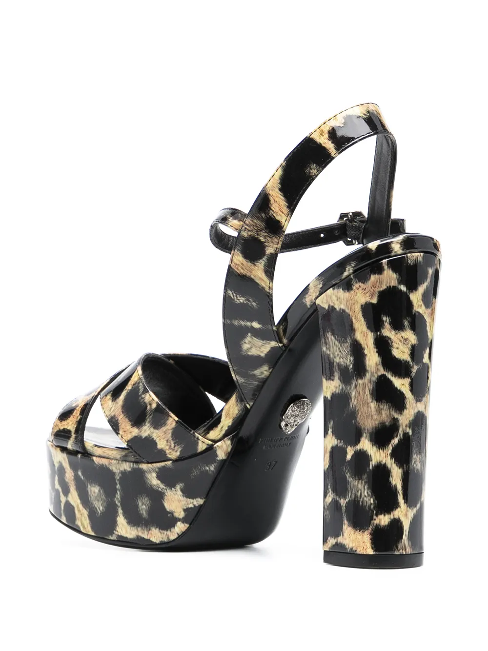 Women Philipp Plein Patent Platform Leopard Print Sandals - Image 3