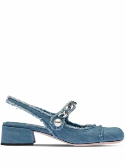 Women Miu Miu Denim Slingback Pumps