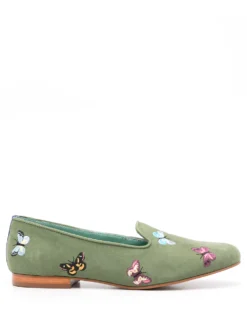 Women Blue Bird Shoes Butterfly-detail Loafers