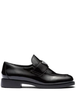 Women Prada Triangle-logo Patent-leather Loafers
