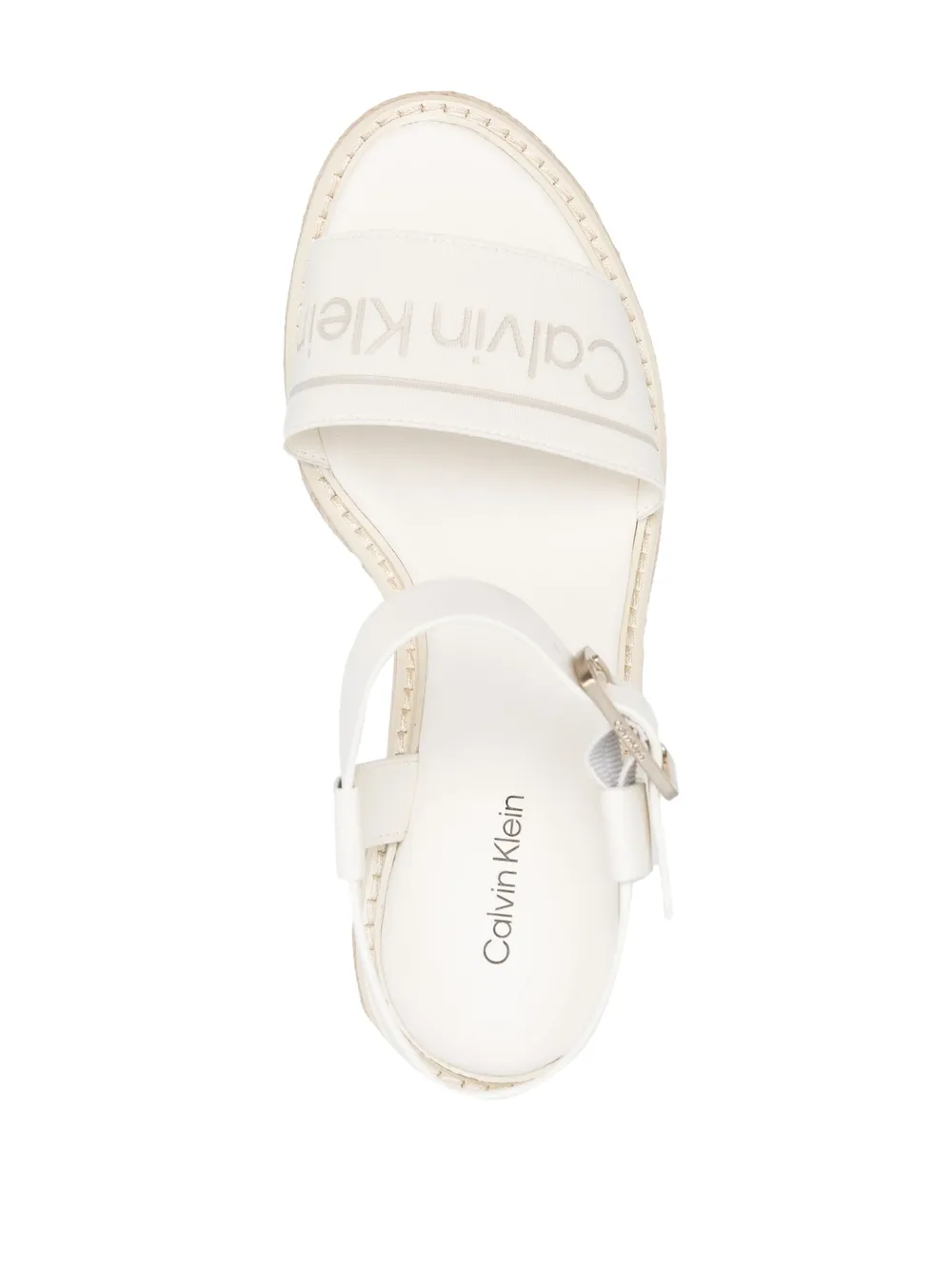Women Calvin Klein Logo-print Raffia Sandals - Image 4