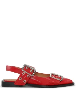 Women GANNI Eyelet-detail Leather Ballerinas