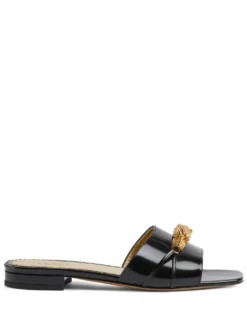 Women Gucci Kingsnake-motif Flat Leather Sandals